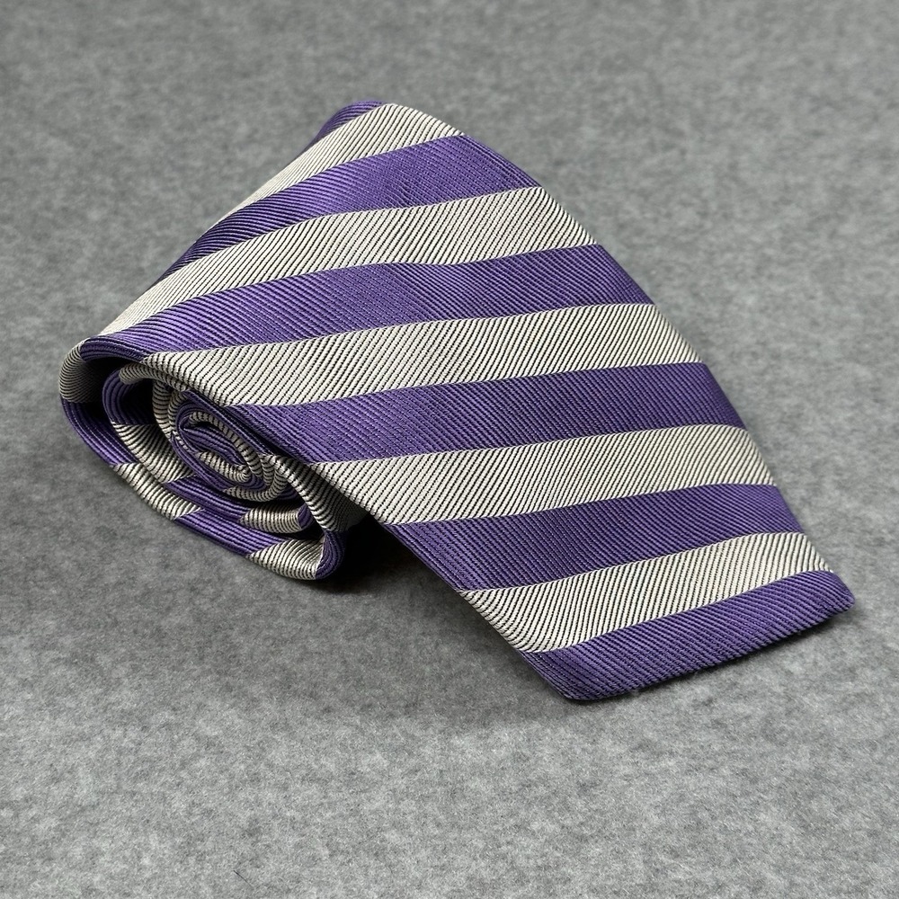 Bruno Piattelli 100% Silk Tie Purple Silver‎ Repp Striped Classic 57x3.7in USA
